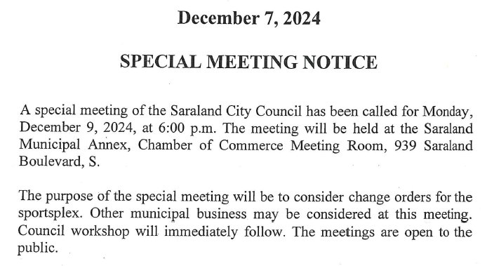 Special Meeting Notice - 12.09.24